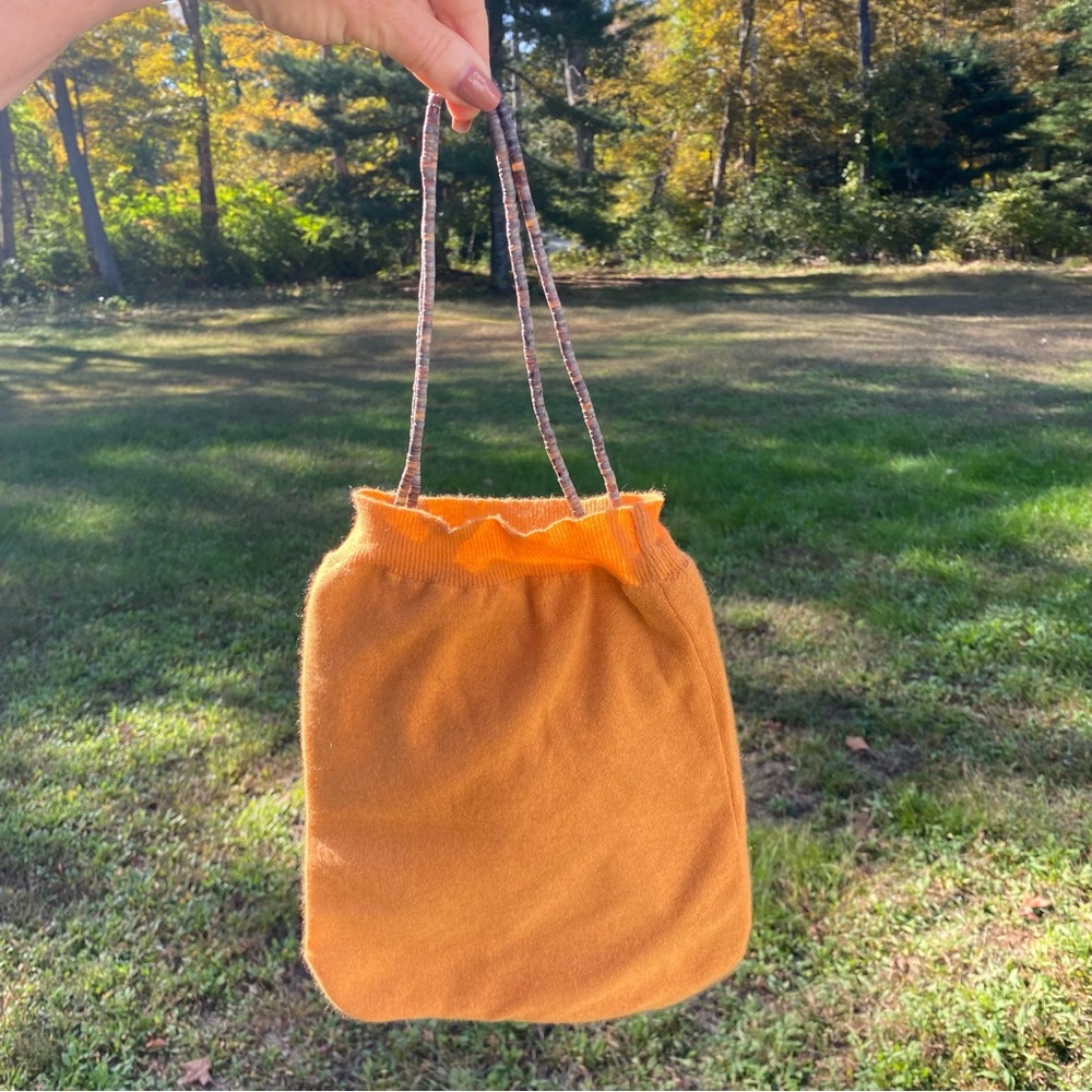 BRUNELLO CUCINELLI HAND BAG ORANGE CASHMERE GRAY SHELL 2 HANDLE ITALY LUXURY
